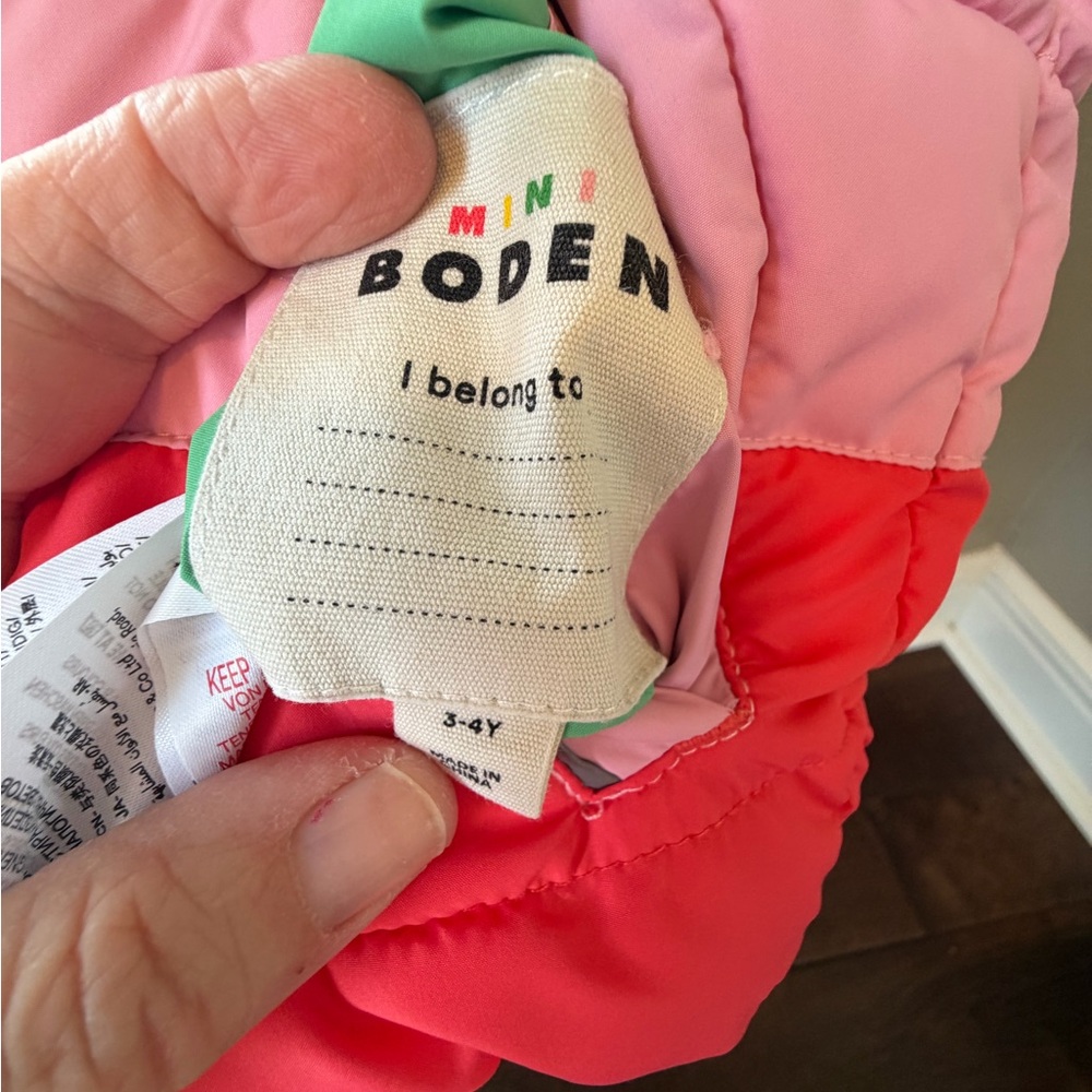 Mini Boden Multicolor Puffer Vest with Sherpa Hood - Picture 12 of 13
